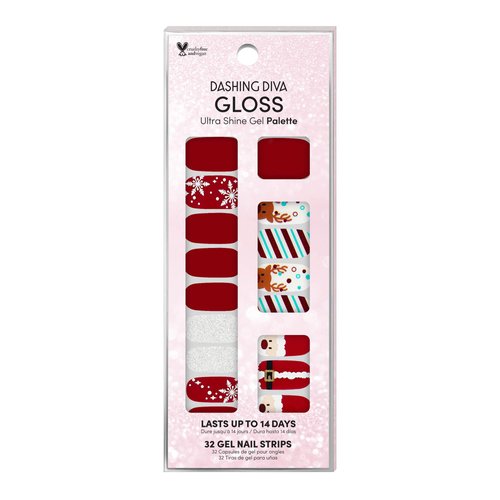 Dashing Diva Gloss Nail Strips - Santa's Helper | UV Free, Chip Resistant, Long Lasting Gel Nail Stickers | Contains 32 Nail Wraps, 1 Prep Pad, 1 Nail File