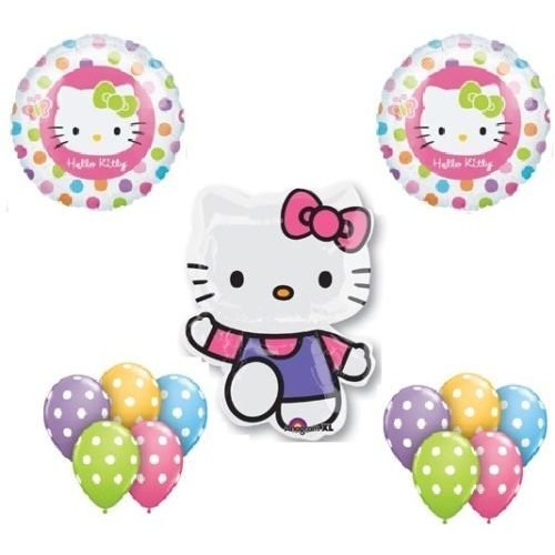 LOONBALLOON Hello Kitty Cat Polka Dots (13) Birthday Party Supplies Mylar Latex Balloons Set