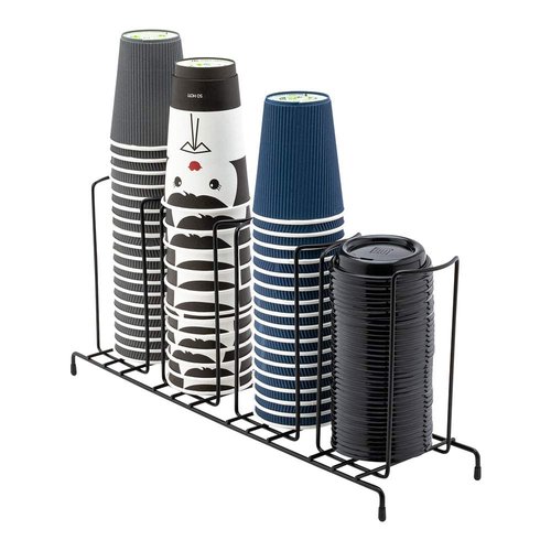 Restaurantware Restpresso 18.5 Inch x 5 Inch x 8.5 Inch Coffee Cup Organizer 1 4-Section Cup And Lid Organizer - Wire Design Compact Black Iron Wire Cup Dispenser For Countertops And Storage