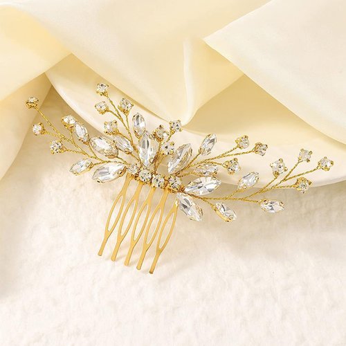 Sparkly Wedding Hair Combs, Crystal Flwoer Hair Clips Bride Bridesmaid Hair Sides Comb Rhinestone Barrettes, Crystal Flower Hair Pins Hair Accessories for Women Girls (GoldA)
