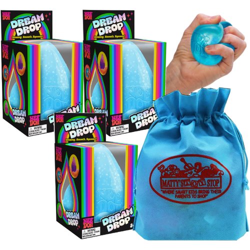 Schylling Nee Doh Blue Dream Drop...Translucent Groovy Globs! Squishy, Squeezy, Popping, Stretchy Stress Fidget Drops Party Bundle with Storage Bag - 3 Pack (Blue)