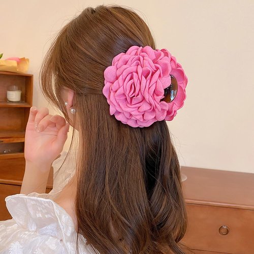 Jumwrit Big Rose Flower Hair Claw Clip Strong Hold Acrylic Floral Hair Jaw Clip Fashion Bun Holder Hair Clamp Accessories for Women Girls (Rose Red)