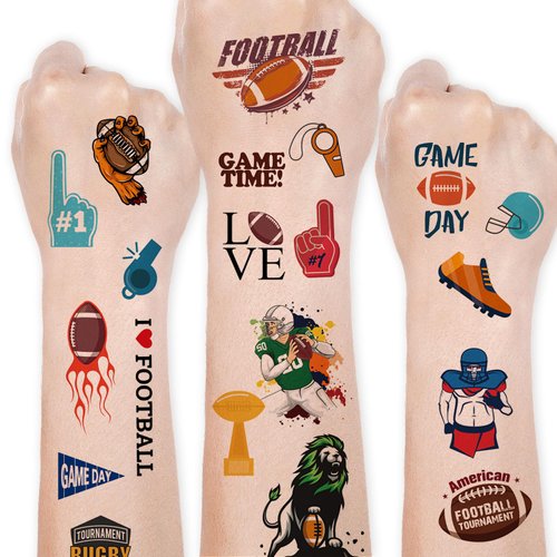 Football Temporary Tattoos for Kids Birthday Party Supplies - Football Party Favors Decorations Sticker American Fans Tattoos for Gifts Classroom School Prizes