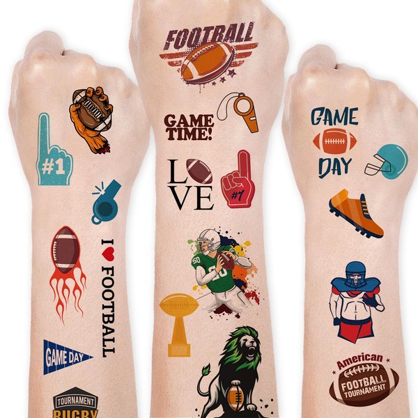 Football Temporary Tattoos for Kids Birthday Party Supplies - Football Party Favors Decorations Sticker American Fans Tattoos for Gifts Classroom School Prizes