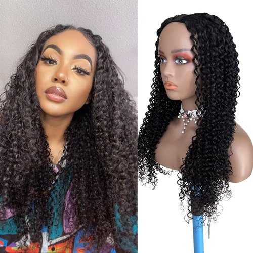 Atikual Curly V Part Wig Human Hair Upgrade U Part Wigs Human Hair Wigs for Women Glueless V Shape Wigs Afro Curly Wigs No Leave Out 180% Density Natural Color 22Inch