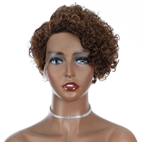 ALYOGA Short Pixie Cut Wig Human Hair 13×4 Hd Lace Front Short Pixie Cut Wigs For Black Women Human Hair Wear And Go Glueless Curly 100% Human Hair Wigs 180% Density Brown