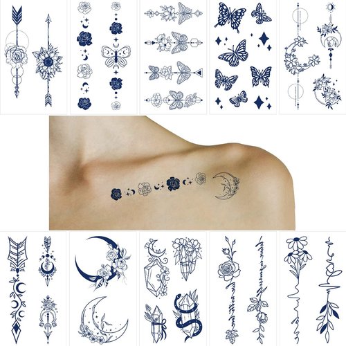 ANIUVOT Small Semi Permanent Tattoos Flower & Butterfly for Women Teen Girls 10 Sheets, Plant-Based Ink, Realistic Temporary Tattoos, Long Lasting for 1-2 Weeks