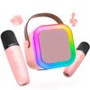 Mini Karaoke Machine for Kids Girls,Toys Birthday Gifts for Ages 4 5 6 7 8+ Year Old,Protable Bluetooth Speaker with 2 Wireless Microphone for Singing Party Outdoor Play (Pink)