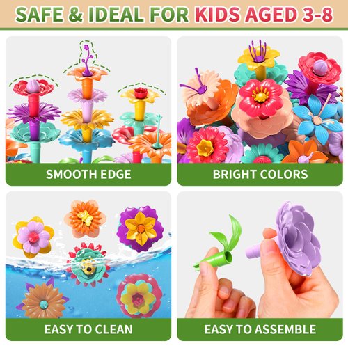 Garbo Star Flower Garden Building Toys for 3 4 5 6 Year Old Girls, Educational Activity Preschool Birthday Gifts for 3 4 5 Year Old Girls, Building Stem Toys for Kids Toddlers Ages 3-5