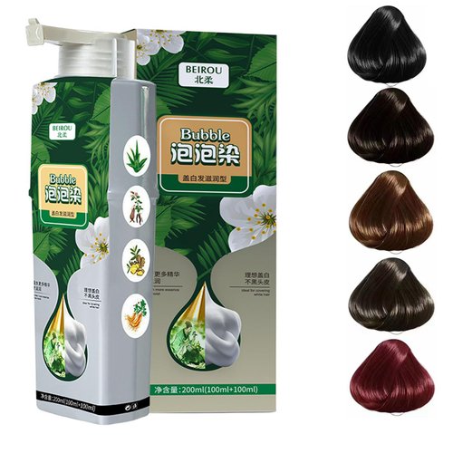 Bubble Plant Hair Dye Shampoo, Natural Plant Extract Non Damage Hair Dye for Grey Hair. (Black Teal)
