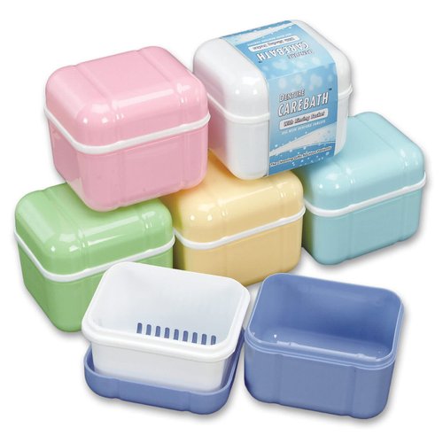 AmeriCan Goods Denture Bath Case Cup Box Holder with Basket, Storage Container Care for Dentures, Clear Braces, Night Guard & Retainers,Traveling (Sky Blue)