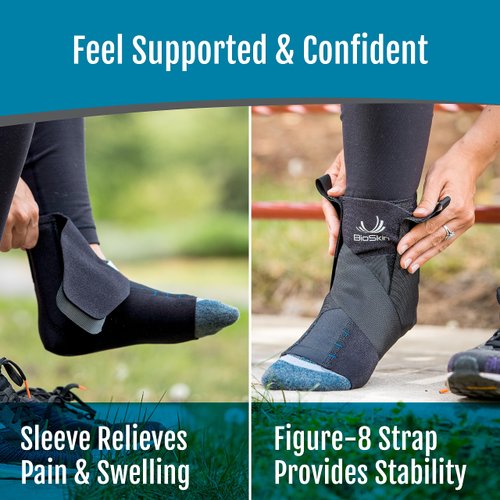 BioSkin Ankle Compression Brace - Ankle Wrap for Sprained Ankle, Post Injury Ankle Brace, Ankle Support Brace for Women and Men, Swollen Feet Relief