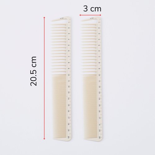 (2PCS) Hair Cutting Combs with Ruler Measurements/Peines de Corte con Medida Tool | Small, Tapered, Portable & Anti-Static Long Measuring Professional Combs for Salon, Barber Styling (Beige Color)