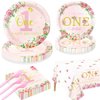 Floral 1st Birthday Party Supplies for 20 Guests, Disposable Tableware Set Include Miss Onederful Plates, Napkins, Forks, Happy 1st Birthday Tablecloth for Girls Baby First Birthday Party Decorations