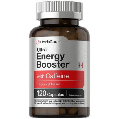 Horbäach Energy Supplement | 120 Capsules | with Caffeine, Ginseng & Vitamin B12 | Daily Energy Booster Pills | Non-GMO, Gluten Free