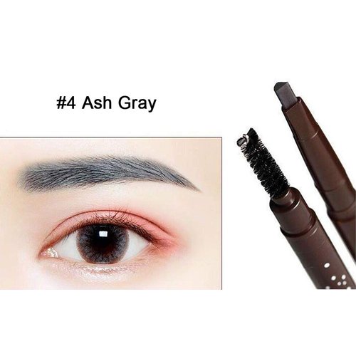 Magik 2 Pack Waterproof Eyebrow Pencil Retractable Slant Tip & Brush Double-ends Natural Hair-like Look (#4 Ash Gray)
