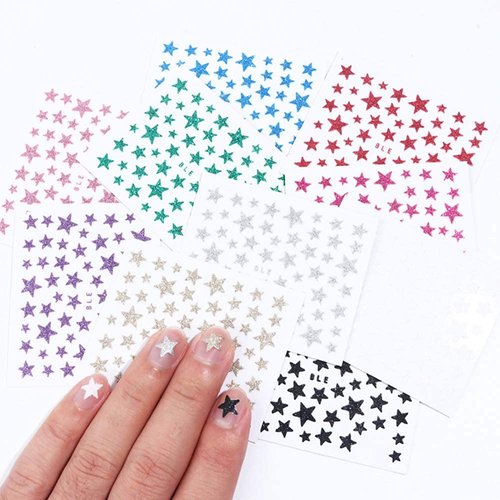 10 Sheets Star Nail Art Sticker Decals Nail Art Supplies 3D Self-Adhesive Nail Stickers Nail Slider Stars Stickers for Nails Glitter Shiny DIY Decoration Decal Colorful Nail Art Decor Manicure Tips