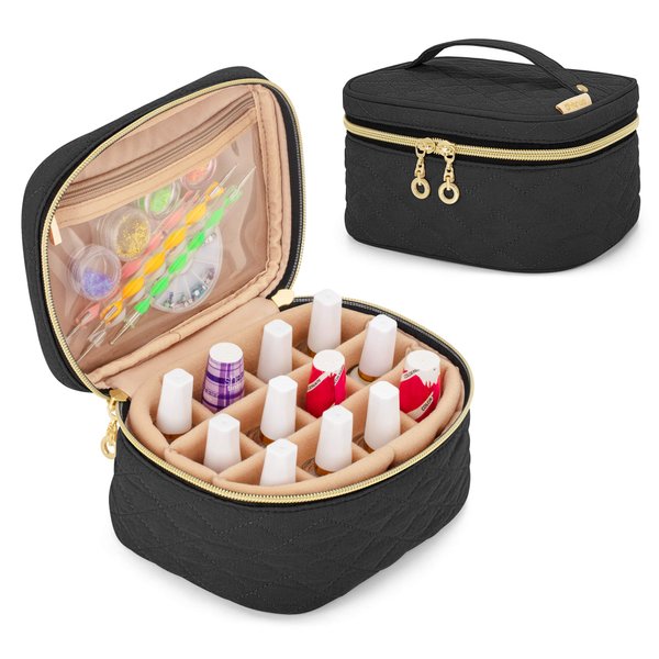Yarwo Nail Polish Organizer Bag Holds 12 Bottles (15ml/0.5 fl.oz), Travel Carrying Case for Nail Polish and Manicure Kit, Black (Bag Only, Patent Pending)