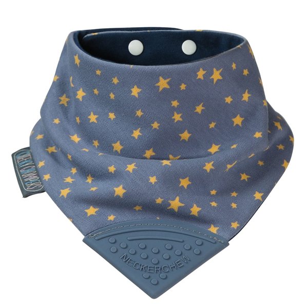 Cheeky Chompers 2-in-1 Baby Dribble Bib with Soft Silicone Teether, Reversible Bandana Style, Innovative Dimple Design Soothes Gums, 3-Layer Absorbency (Midnight Stars Neckerchew)