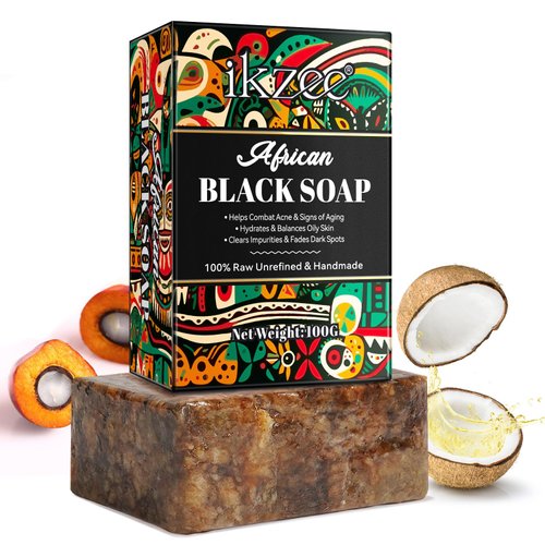 WeiWeiLa Organic African Black Soap, African Soap for Acne & Dark Spots, Raw Black Soap Bar for All Skin Types - Face, Body, Hair, 3.53 oz