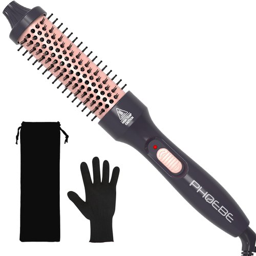 PHOEBE 1.25 Inch Thermal Brush 1 1/4 Inch Ceramic Tourmaline Ionic Heated Round Brush Create Loose Volume Curls Thermal Round Brush 30S Fast Heating Dual Voltage for Travel