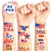 64PCS Veterans Day Temporary Tattoos, Patriotic Party Face Body Decor, American Flag Fourth of July Long Lasting Tattoo Stickers for 4th of July Parade and Gathering Accessories, Thank You Veterans