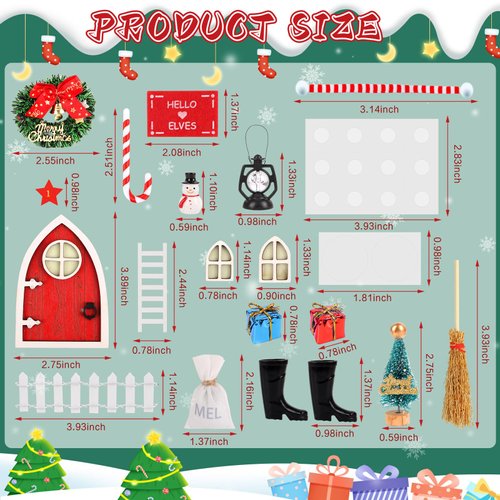 CCINEE Christmas Elf Girl Fairy Doors Decoration Enchanted Xmas Wooden Tiny Miniature Fairy Door Kit for Xmas DIY Craft Dollhouse Accessories Decor