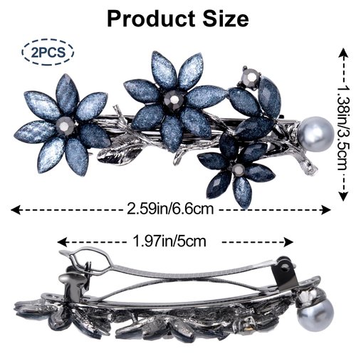 Joez Wonderful Bridal Rhinestone Hair Clips Barrettes for Women 2pcs, Sparkly Crystal Hair Clips Diamond Barrettes with Pearls, Vintage Decorative Flower Clip Bling Fancy Wedding Hair Accessories