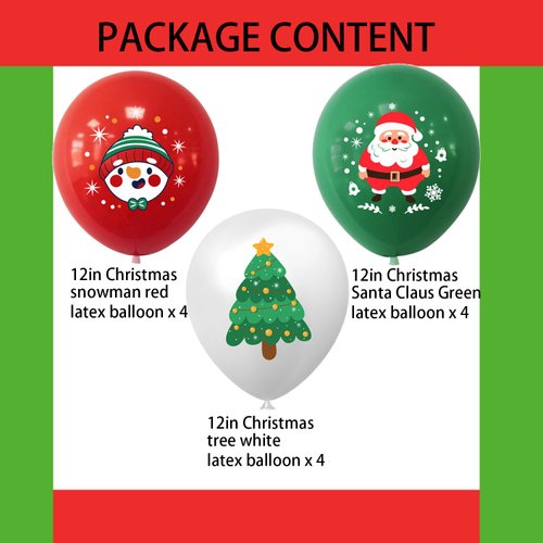 HADCKJA Christmas Balloons Christmas Party Supplies Christmas Tree White Snowman Red Santa Claus Green Latex Balloon for Christmas Party Decor Christmas Theme Birthday party Decorations 12Pcs