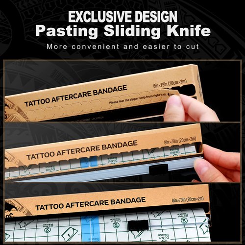 Tattoo Aftercare Bandage Roll 8in x 2.2Yard with Slide Cutter, Waterproof Transparent Film Dressing Second Skin Tattoo Healing Protective Wrap Tattoo Supplies