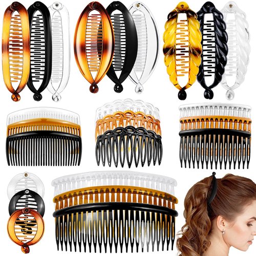 24 Pieces Banana Clips Set - Hair Accessories with 11/16/23/24 Teeth Twist Side Combs for Ponytails, Plastic for Women and Girls