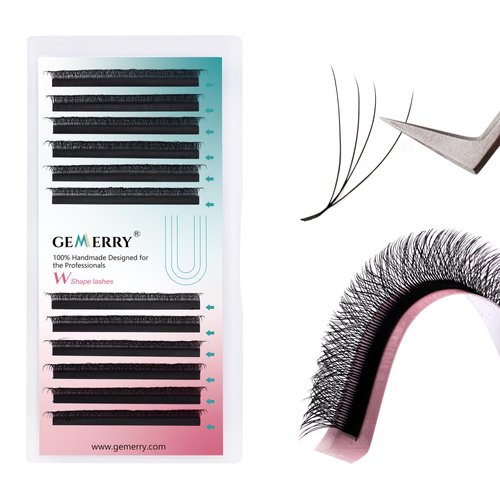 W shaped Lash Extensions 4D Premade Fans 0.07 D Curl Easy Fan Lash Extensions Volume Lash Extensions Rapid Blooming Lashes Matte Black Volume Premade W Lashes by GEMERRY(0.07-D-8-14)