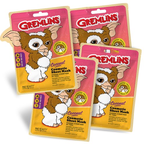 MAD Beauty Warner Bros Gremlins Gizmo Cosmetic Sheet Face Masks (4-Pack) | Coconut Extract | Skincare Gifts for Women and Adults | Moisturization for Healthy Skin