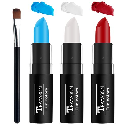 LZXLUKGIR Red White and Blue Face Paint Sticks Professional Eye Black Baseball Football Softball,Cream Blendable Body Paint for Halloween Zombie Vampire Makeup（Blue/White/Red Face Paint Sticks)