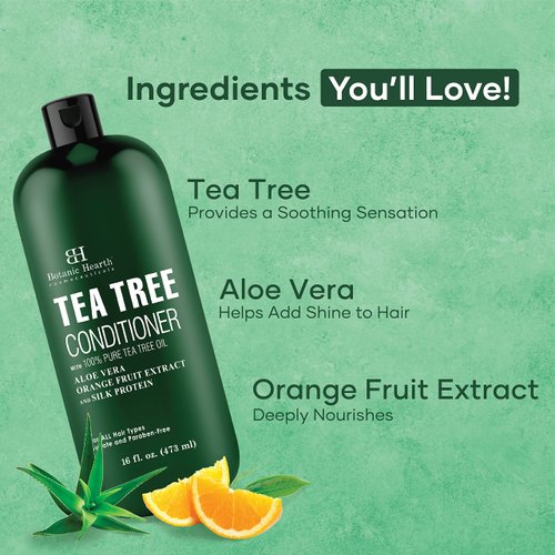 Botanic Hearth Tea Tree Conditioner | For All Hair Types | Fights Dandruff & Dry Scalp | With Vitamin C, Peppermint Oil, Rosemary Oil & Lavender Oil | Sulphate & Paraben Free | 16 fl oz