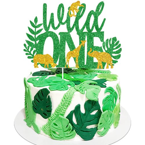Jungle Safari Wild One Birthday Cake Topper - Real Wild Child First Birthday Jungle Animals Gifaffe Cake Topper - Baby Shower Welcome Baby Party Decoration