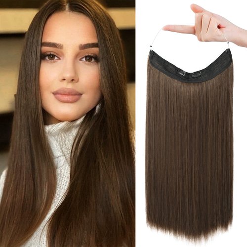 REECHO Invisible Wire Hair Extensions with Transparent Headband Adjustable Size Removable Secure ...