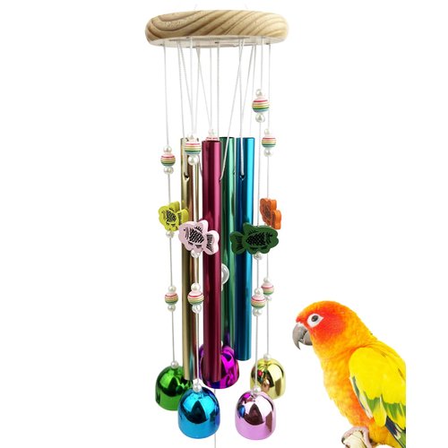 FlidRunest Bird Chewing Toys, Conure Wind Chimes Chewing Toy with Colorful Stick, Bird Parrot Cage Hanging Bells Toys for Conure, Budgie, Parakeet, Caique, Cockatiel, Lovebird, Finch