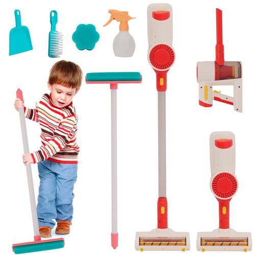 Vacuum Cleaner Toy for Toddler with Real Suction Function, Realistic Role-Play Cordless Vacuum Toy with Music, Kids Interactive Toy Cleaning Tool Set for Boys Girls