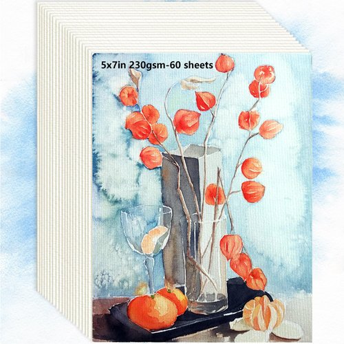 XWT Watercolor Paper Bulk 60 Sheets, 5x7in 110lb/230gsm, Cold Pressed Textured Water Color Paper, Art Supplies for Drawing, Painting, Card Making, Gift for Artists, Students, Kids on Christmas