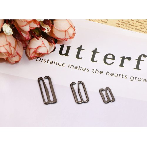 Tupalizy 60PCS Metal Bra Strap Hooks for Sewing Bikini Halter Tops Bathing Suit Clips Clasp Swimsuit Adjustment Slides Replacement for Lingerie Slip Dress Camisole, 12mm, 20mm, 24mm (Metallic Black)