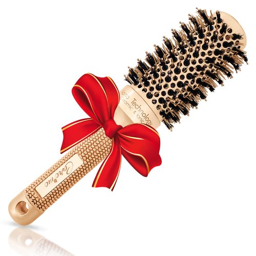 Boars Round Brush for Blow-Drying, Straightening, Styling, Curling Shoulder-Length Hair, Medium Ceramic Vented Roller (1.7" Barrel, 2.8" Including Bristles)