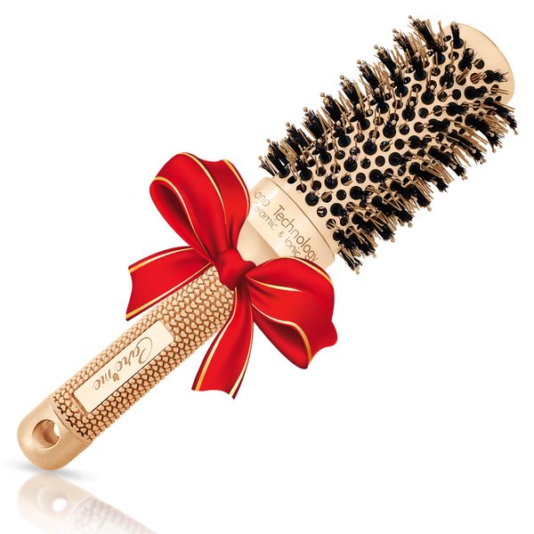 Boars Round Brush for Blow-Drying, Straightening, Styling, Curling Shoulder-Length Hair, Medium Ceramic Vented Roller (1.7" Barrel, 2.8" Including Bristles)
