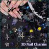 100Pcs Cross Nail Charms, Butterfly Planet Star Nail Gems Charms, Black 3D Assorted Butterfly Flower Bows Heart Nail Charms Assorted Nail Art Charms for Manicure DIY Craft Jewel Accessories