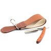 Grandslam Pro Natural Wooden Handle 420 Stainless Steel Straight Razor with Premium Leather Strop,Straight Razor Shaving Kit for Men,2 Layers Leather Canvas Strop Sharpening Strop Brown