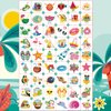 Casciybo Summer Kids Temporary Tattoos, 108 Sheets Hawaiian Party Fake Tattoo Sticker, Individual Wrapped Waterproof Beach Party Decoration Supplies Favors for Boys Girls