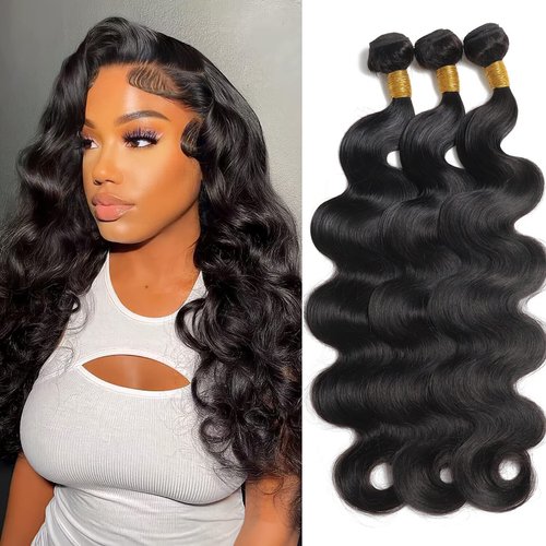 12A Brazilian Human Hair Body Wave 3 Bundles (12 14 16 Inch) Body Wave Bundles 100% Unprocessed Brazilian Virgin Human Hair Weave Bundles Hair Extensions Natural Black color