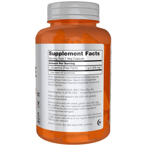 NOW Foods Sports Nutrition, L-Glutamine, Double Strength 1,000 mg, Amino Acid, 120 Veg Capsules