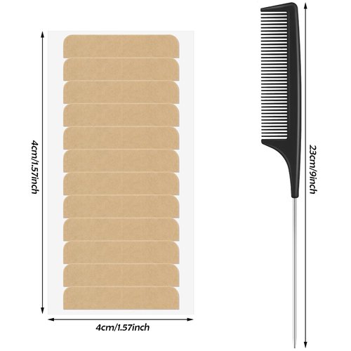 120 Pieces Hair Extension Tabs with Double-Sided Adhesive, No-Residue Replacement Tapes, Rat Tail Comb and Stainless Steel Pintail Comb
