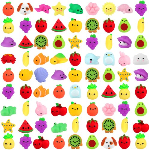 Outee 100 Pcs Mochi Toys with Gift Box, Mini Stress Toys Mochi Animals Animals Dinosaur Kawaii Toys Party Favors for Kids Adults Fidget Toys Birthday Gifts Halloween Toys for Boys Girls